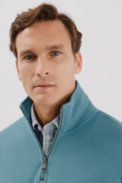 Cortefiel Sweatshirts-Sweatshirt com gola e fecho-éclair Azul