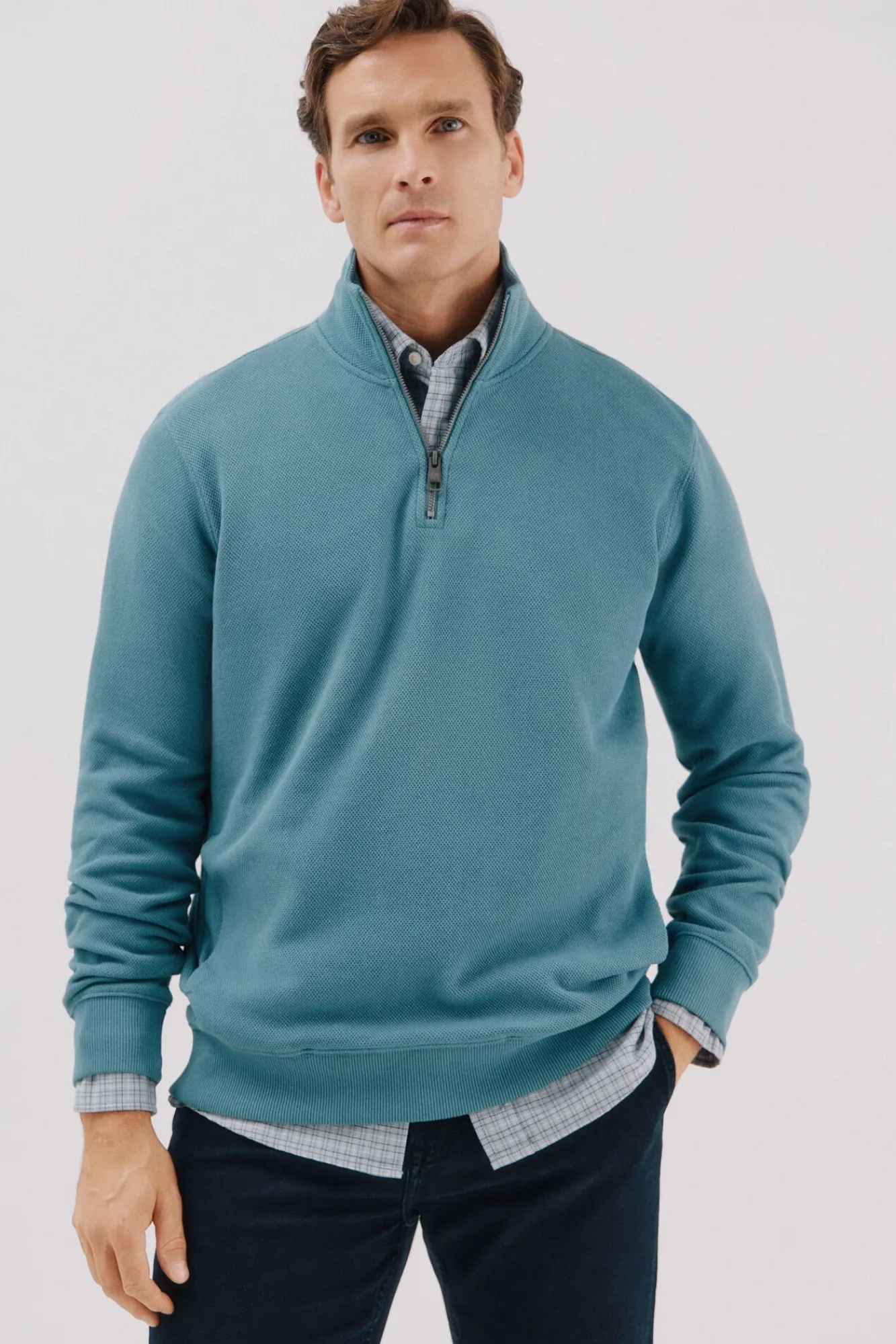 Cortefiel Sweatshirts-Sweatshirt com gola e fecho-éclair Azul