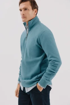 Cortefiel Sweatshirts-Sweatshirt com gola e fecho-éclair Azul