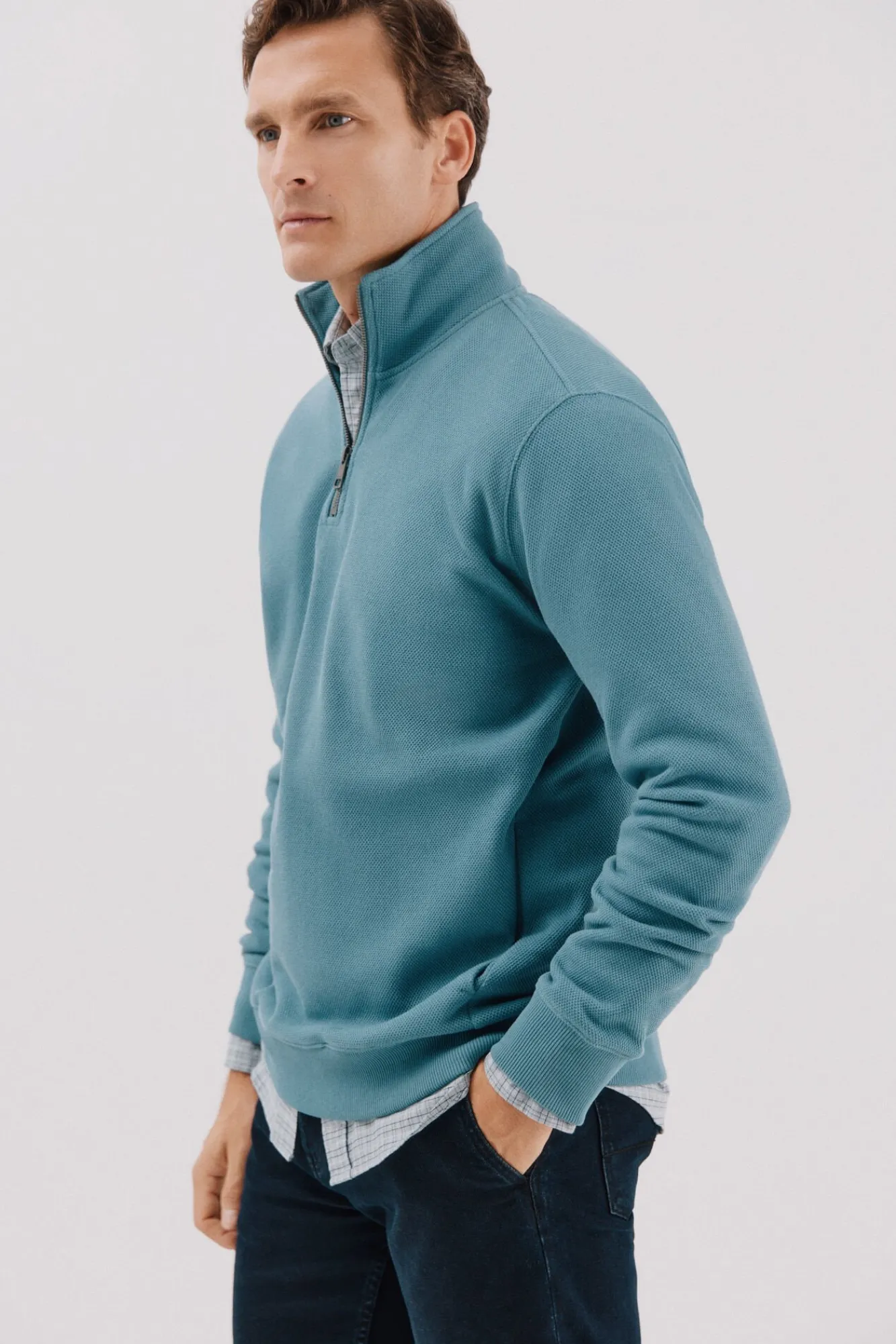 Cortefiel Sweatshirts-Sweatshirt com gola e fecho-éclair Azul