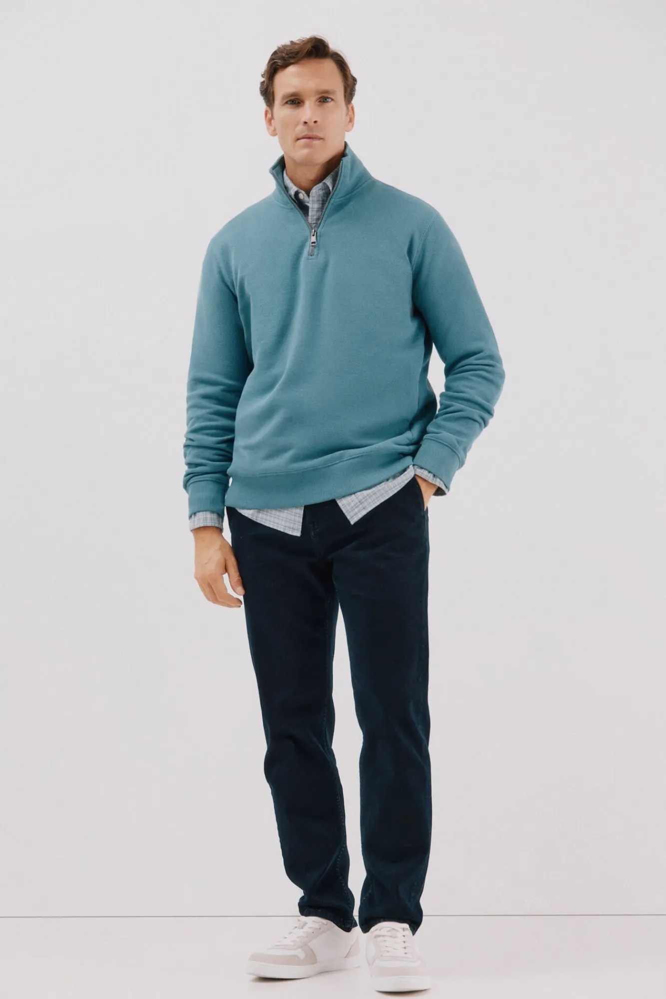 Cortefiel Sweatshirts-Sweatshirt com gola e fecho-éclair Azul