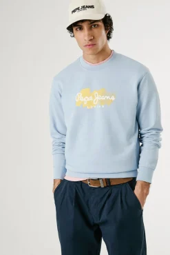 Pepe Jeans Sweatshirts-Sweatshirt com gola redonda , logo e estampado. azul