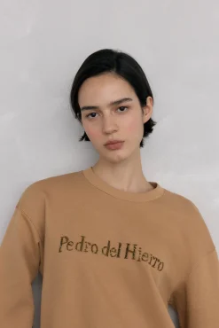 Pedro del Hierro Sweatshirts-Sweatshirt com logo de strass Beige