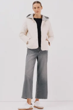 Cortefiel Casacos|Acolchoados E Agasalhos-sweatshirt curto com capuz Ecru