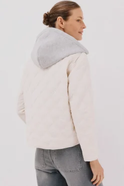 Cortefiel Casacos|Acolchoados E Agasalhos-sweatshirt curto com capuz Ecru