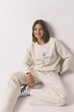 Women'secret Sweatshirts-Sweatshirt de pelúcia de algodão branco bege