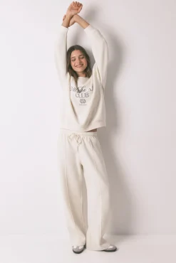 Women'secret Sweatshirts-Sweatshirt de pelúcia de algodão branco bege