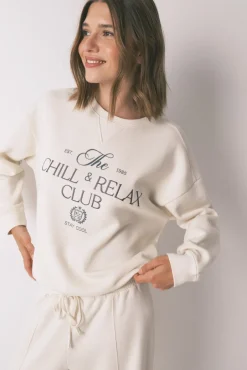 Women'secret Sweatshirts-Sweatshirt de pelúcia de algodão branco bege