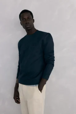 Pedro del Hierro Sweatshirts-Sweatshirt gola caixa tecido técnico Azul