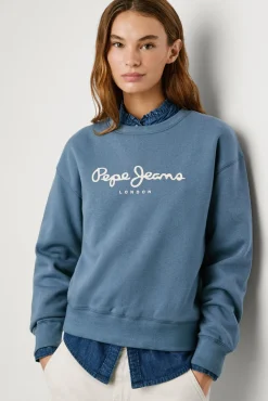 Pepe Jeans Sweatshirts-Sweatshirt Gola Redonda Com Logo azul
