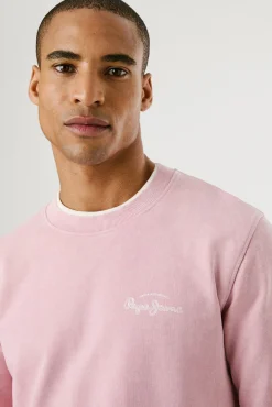 Pepe Jeans Sweatshirts-Sweatshirt lavado com logo pequeno na frente e logo grande atrás. rosa