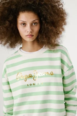 Pepe Jeans Sweatshirts-Sweatshirt riscas manga comprida com logo frontal verde