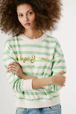 Pepe Jeans Sweatshirts-Sweatshirt riscas manga comprida com logo frontal verde