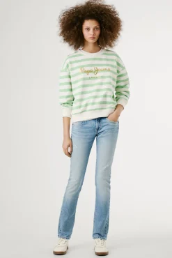 Pepe Jeans Sweatshirts-Sweatshirt riscas manga comprida com logo frontal verde