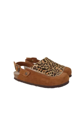 Genuins Tamancos-Tamanco de pele com estampa animal Castanho