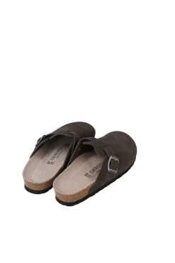 Genuins Tamancos-Tamanco de pele com fivela ajustável Castanho