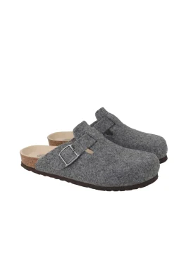 Genuins Tamancos-Tamanco de pele com fivela ajustável Cinzento