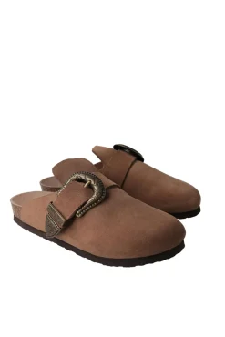 Genuins Tamancos-Tamanco de pele estilo cowboy com fivela Castanho