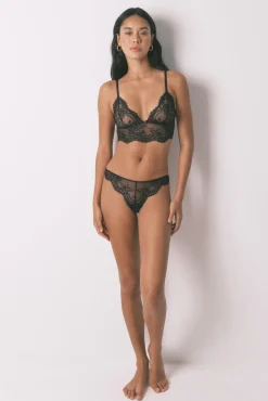 Women'secret Roupa Interior-Tanga de renda de tule preto