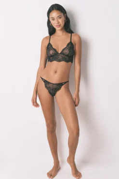 Women'secret Roupa Interior-Tanga de renda lurex preta preto