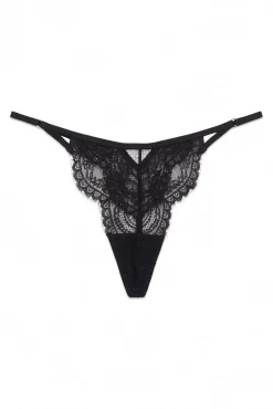 Women'secret Roupa Interior-Tanga de renda lurex preta preto