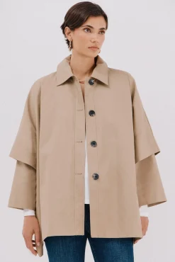 Cortefiel Casacos-tecido de gabardina Tostado