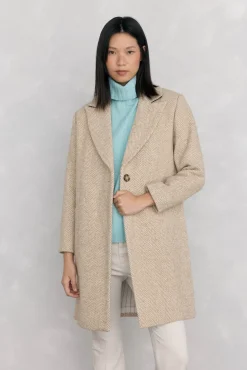 Pedro del Hierro Casacos-Tecido espiga Sobretudo Beige
