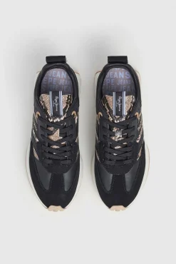 Pepe Jeans Sneakers|Calçado De Couro-Tênis com detalhes em glitter preto