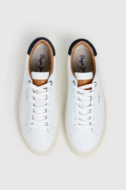 Pepe Jeans Sneakers-Tênis de couro com detalhes em Camurça branco