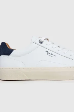 Pepe Jeans Sneakers-Tênis de couro com detalhes em Camurça branco