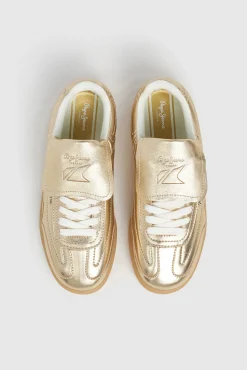 Pepe Jeans Sneakers|Calçado De Couro-Tênis de couro metálico amarelo