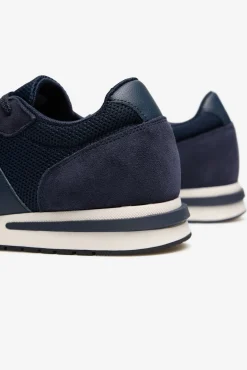 Cortefiel Sneakers-Tênis de pele e tecido Azul