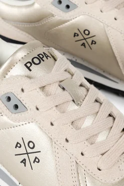 Popa Sneakers-Tênis esportivo feminino laminado Blake Dourado