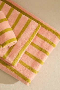 Calma House Toalhas-Toalha de banho de algodão felpudo riscas Saturn rosa