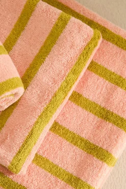 Calma House Toalhas-Toalha de banho de algodão felpudo riscas Saturn rosa