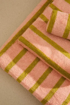 Calma House Toalhas-Toalha de banho de algodão felpudo riscas Saturn rosa