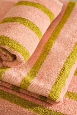 Calma House Toalhas-Toalha de banho de algodão felpudo riscas Saturn rosa