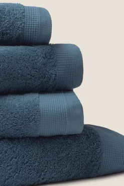 Textura Toalhas-Toalha duche friso algodão egípcio 70 x 140 cm. azul