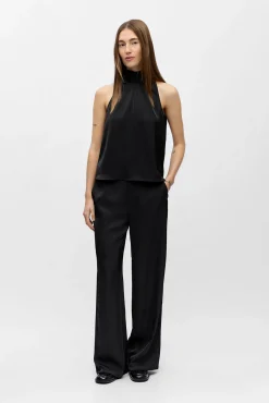 Object Blusas-Top acetinado laçada Preto