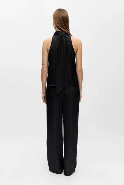 Object Blusas-Top acetinado laçada Preto