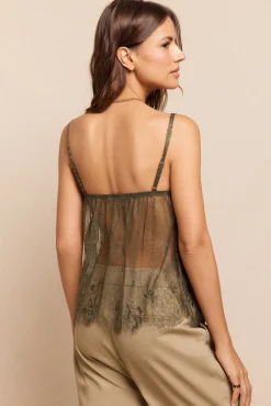 Slowlove T-Shirts-Top alças renda Verde