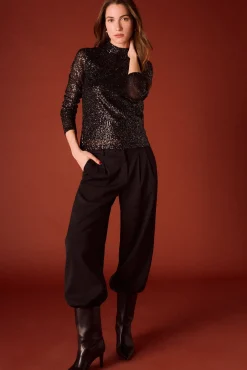 Slowlove T-Shirts-top brilhante Preto