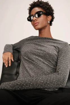 Grace & Mila T-Shirts-Top colado com lurex Cinzento