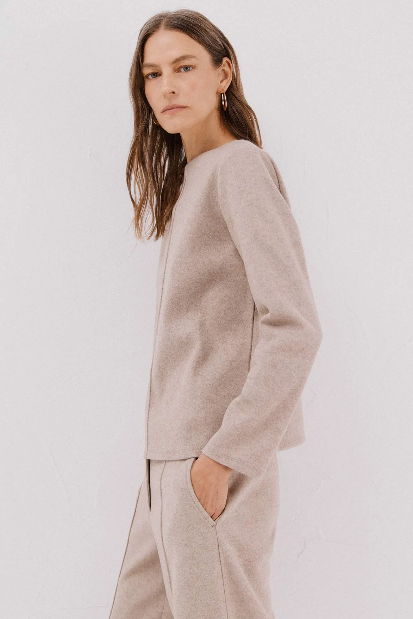 Cortefiel T-Shirts-Top com decote chaminé Tostado