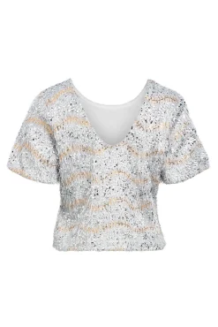 Object T-Shirts-Top com lantejoulas e franjas Cinzento