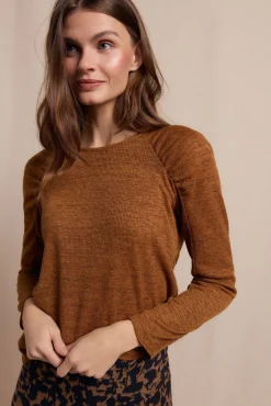 Slowlove T-Shirts-Top com manga franzidas Dourado