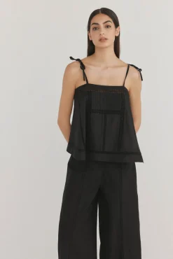 Pedro del Hierro T-Shirts|Blusas-Top de alças com bicos Preto