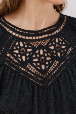 Cortefiel T-Shirts-Top de crochet com patch Preto