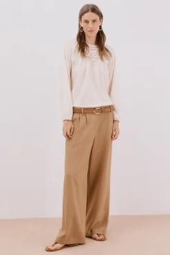 Cortefiel T-Shirts-Top de crochet com patch Ecru