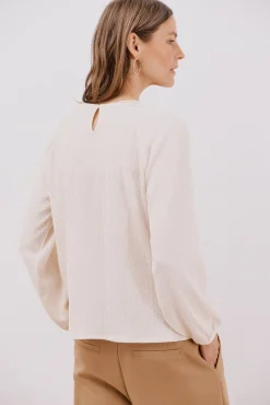 Cortefiel T-Shirts-Top de crochet com patch Ecru